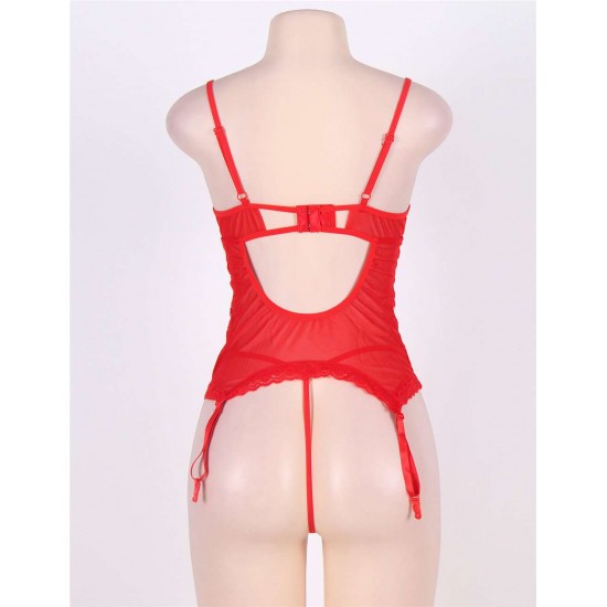 Red Lace Round Open Back Teddy Lingerie