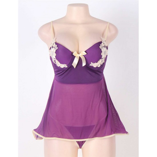 Purple Stylish Plus Size Floral Cup Babydoll Dress