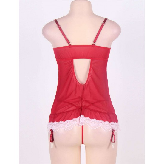 Red Plus Size Babydoll With Lace Trim