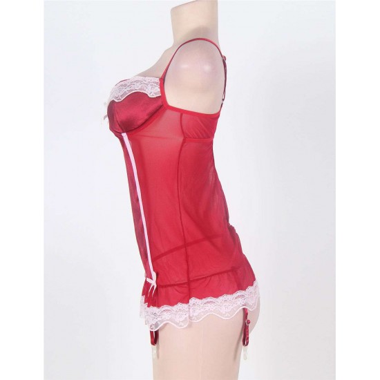 Red Plus Size Babydoll With Lace Trim