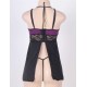 Purple Microfiber Lace Stitching Halter Babydoll