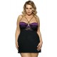 Plus Size Purple Lace Stitching Halter Babydoll