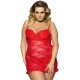 Red Plus Size Floral Lace And Mesh Lingerie