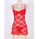 Red Plus Size Floral Lace And Mesh Lingerie