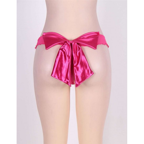 Women Mesh Big Bow Ruffled Thong