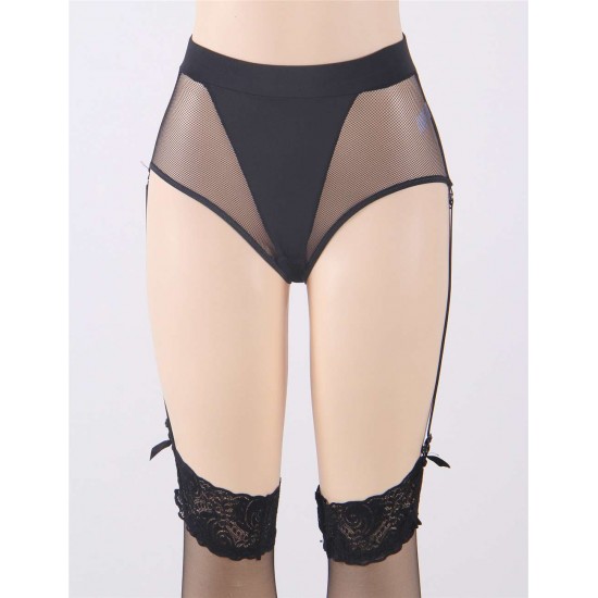 High Waist Side Garter Fishnet Panty