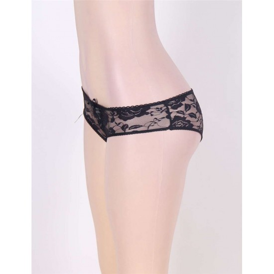 Black Open Crotch Strappy Lace Thongs