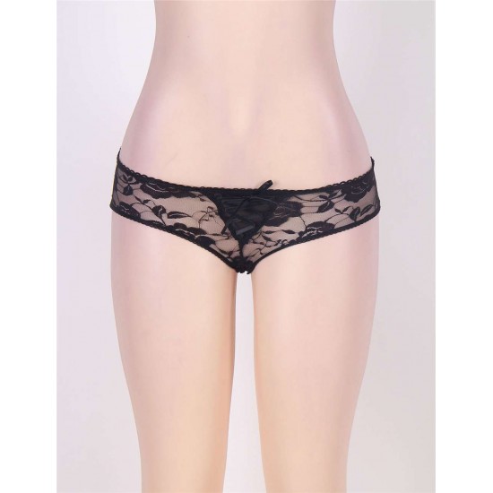 Black Open Crotch Strappy Lace Thongs