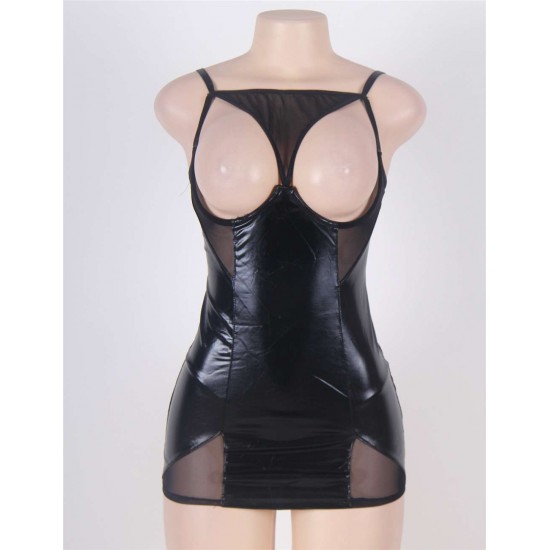 Open Cup Crotchless Leather Lingerie Dress