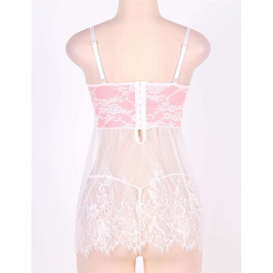 Bustier Top Babydoll with Sheer Bodice and G-string