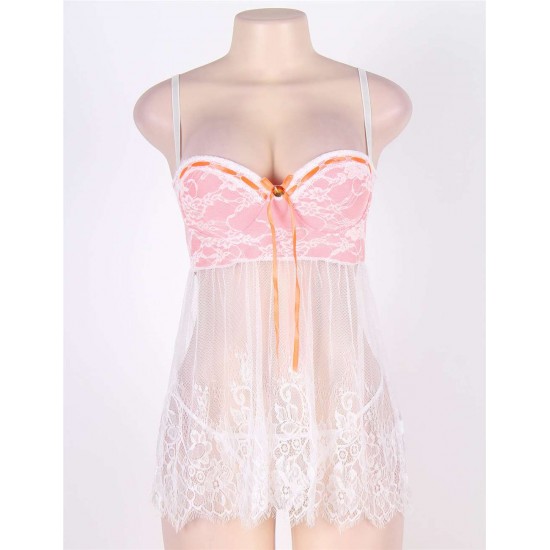 Bustier Top Babydoll with Sheer Bodice and G-string