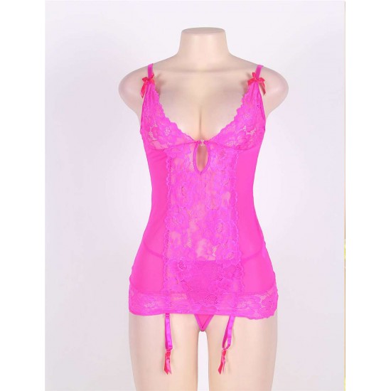 Sexy Rose Lace Garter Chemise 