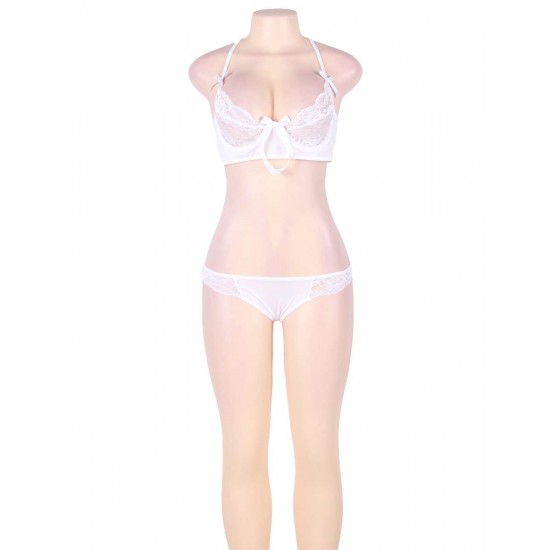 White Strappy Lace Bra and Panty Set with