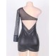 One Sleeve Black Mesh Leather Bodycon Dresses