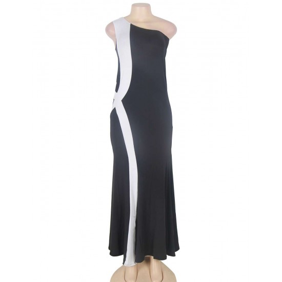 One Shoulder Stitching Evening Dress