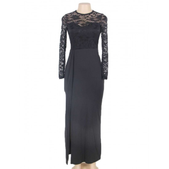 Black Lace Long Sleeve Evening Dress