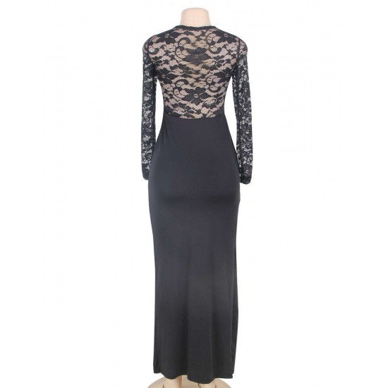 Black Lace Long Sleeve Evening Dress