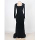 Plus Size Black Long Sleeve Pattern Back Sheer Prom Dress