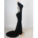 Plus Size Black Long Sleeve Pattern Back Sheer Prom Dress