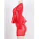 Mesh Inset Peplum Red Top and Skirt