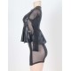 Black Leather Mesh Inset Peplum Top and Skirt