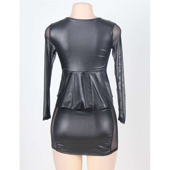 Mesh Inset Peplum Top and Skirt