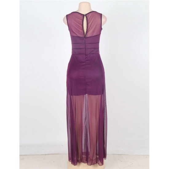 Short Dress Sleeveless with Floor Length Sheer Overlay