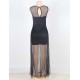 Plus Size Black Sleeveless Short Dress with Floor Length Sheer Overlay