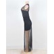 Plus Size Black Sleeveless Short Dress with Floor Length Sheer Overlay