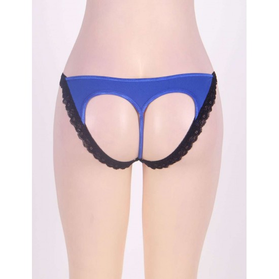 Blue Heartbreaker Open Back Lace Trimmed Panty