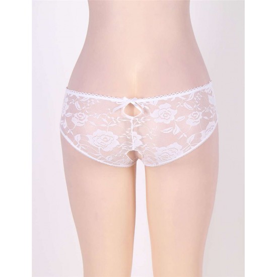 Sexy Open Crotch Strappy White Plus Size Lace Panties