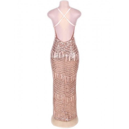 Slit Front Sequins Backless Dress