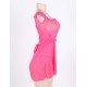 Pink Plus Size Mini Babydoll Dress With Narrow Sleeve