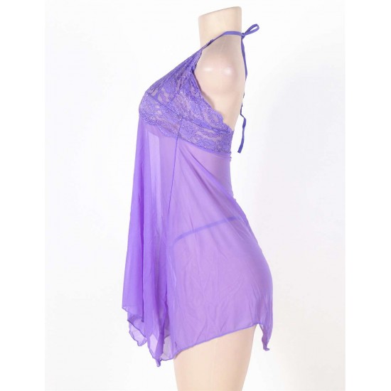 Purple Plus Size Halter Lace Top Babydoll