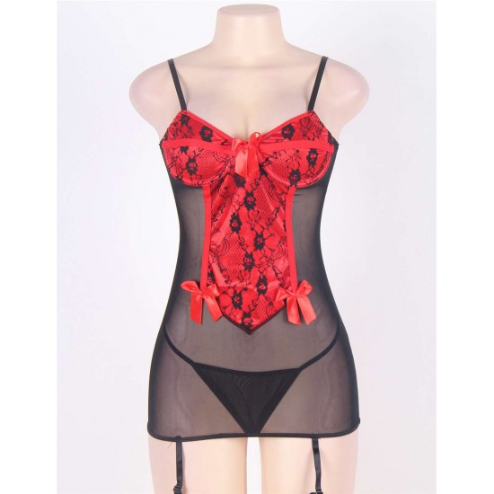 Red Front Plus Size Black Croch Back Lingerie