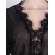 Black Sheer Lace Trim Sexy Robe With Belts