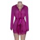 Plus Size Purple Lace Trim Robe With Thong