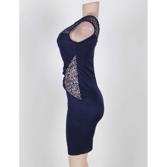 Elegant Blue V-back Ruched Lace Dress