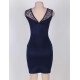 Elegant Blue V-back Ruched Lace Dress