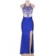 Plus Size Blue Embroidery Elegant Slit Evening Dress