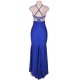 Plus Size Blue Embroidery Elegant Slit Evening Dress