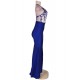 Blue Embroidery Elegant Slit Evening Dress