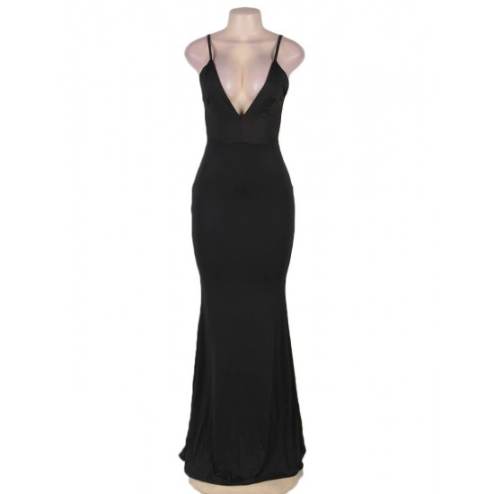 Black Mermaid Backless Floor-length Dress