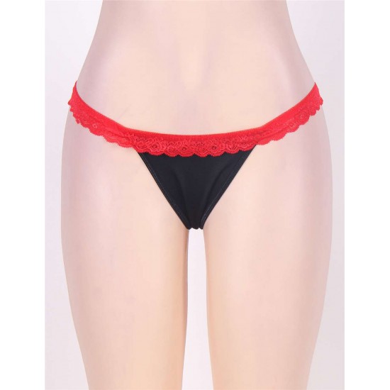 Plus Size Red Lace Black Open Panty