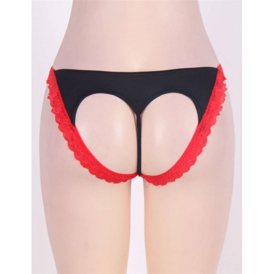 Plus Size Red Lace Black Open Panty