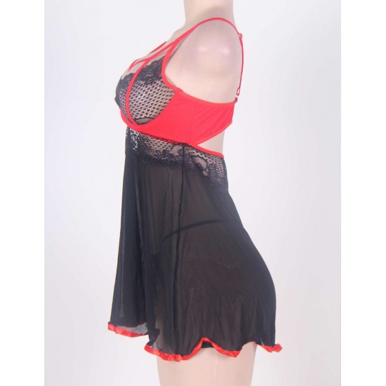 Black Plus Size Stylish Floral Lace Nightdress 