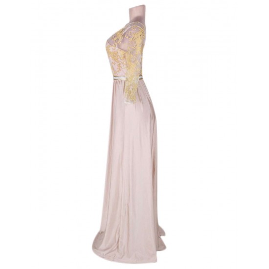 Plus Size Apricot Transparent Embroidery Gown