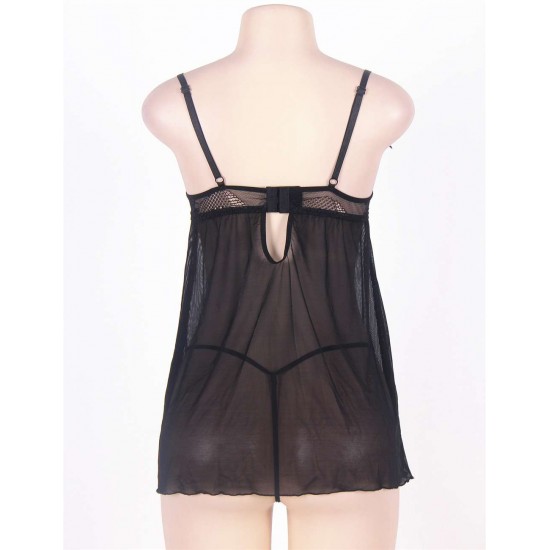 Black Plus Size Open Cup Babydoll