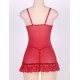 Red Plus Size Transparent Lace Floral Babydoll