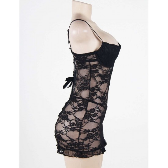 Black Plus Size Lace Mesh Lingerie With Round Back